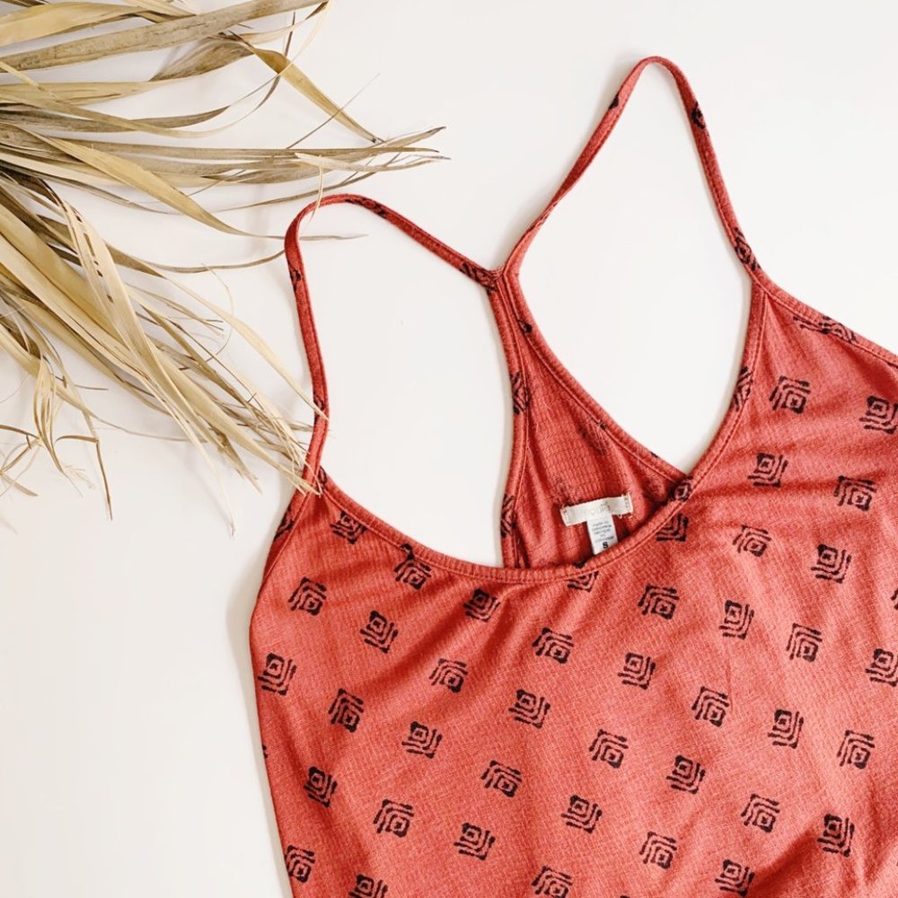 Ecoté Tribal Aztec Razorback Flowy Tank Rust Small